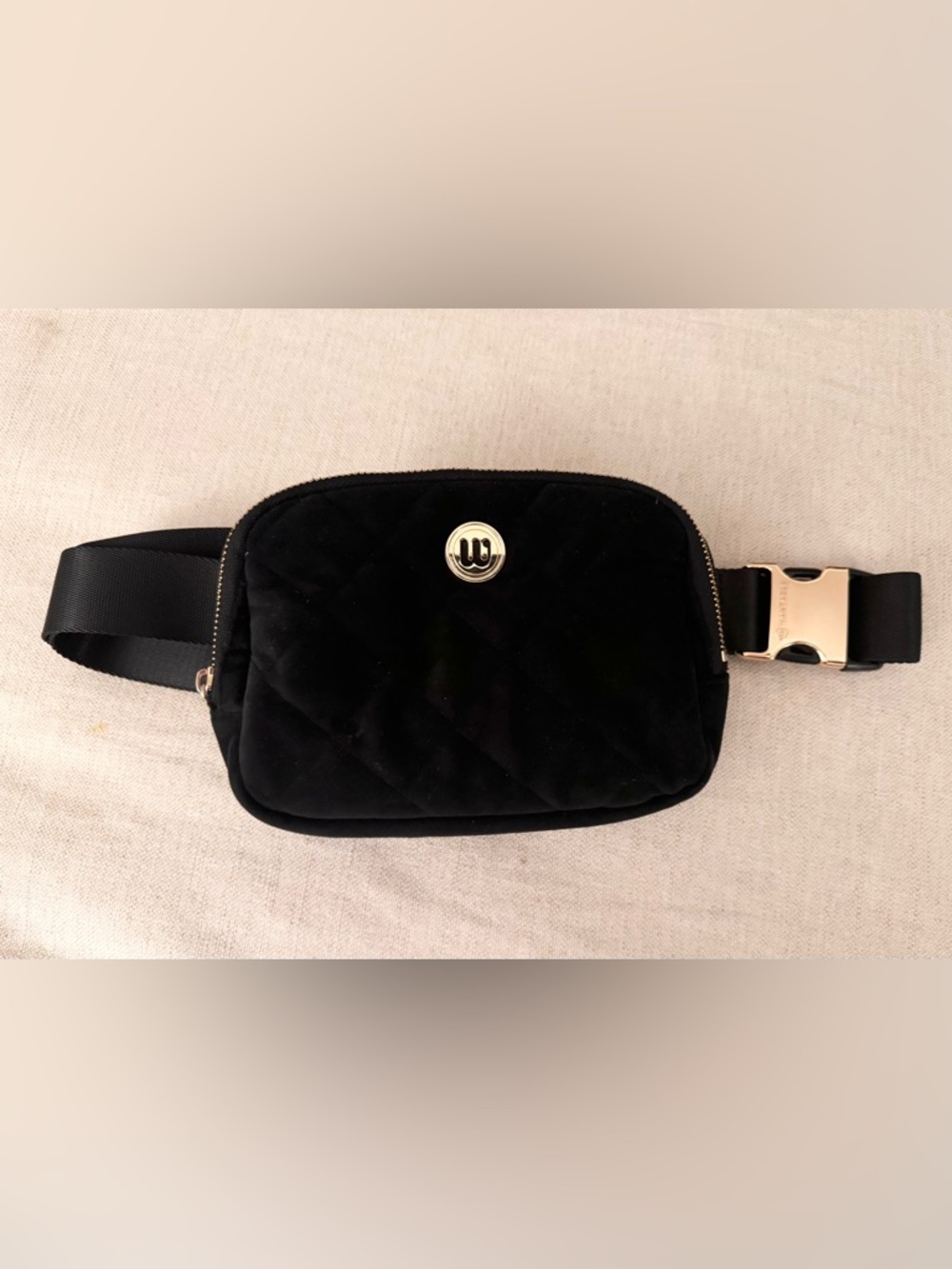 Wantable Quilted Velvet Crossbody Belt Bag In Black / Gold Hardware — image 4 of 7